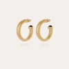 Gas Bijoux Antigone cabochon hoop earrings small size gold - Black Basalt^Femme Boucles D'oreilles