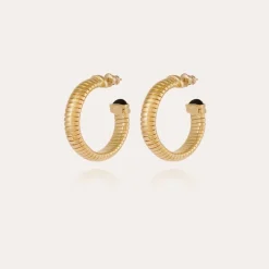 Gas Bijoux Antigone cabochon hoop earrings small size gold - Black Basalt^Femme Boucles D'oreilles