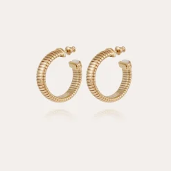 Gas Bijoux Antigone cabochons hoop earrings small size gold - White Mother-of-pearl^Femme Boucles D'oreilles
