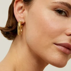 Gas Bijoux Antigone cabochons hoop earrings small size gold - White Mother-of-pearl^Femme Boucles D'oreilles