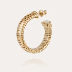 Gas Bijoux Antigone cabochons hoop earrings small size gold - White Mother-of-pearl^Femme Boucles D'oreilles