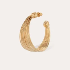 Gas Bijoux Arpa cabochons hoop earrings small size gold^Femme Boucles D'oreilles