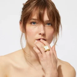 Gas Bijoux Arty Chevaliere ring gold - White Mother-of-pearl^Femme Bagues