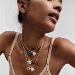 Gas Bijoux Aventurine necklace large size gold - Blue Apatite & Amazonite^Femme Colliers