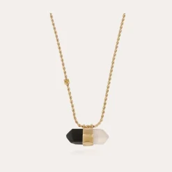 Gas Bijoux Aventurine necklace large size gold - black Basalt & Rock Crystal^Femme Colliers|Colliers
