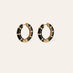 Gas Bijoux Bambou enamel hoop earrings gold^Femme Boucles D'oreilles