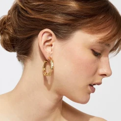 Gas Bijoux Bambou strass earrings small size gold^Femme Boucles D'oreilles|Boucles D'oreilles