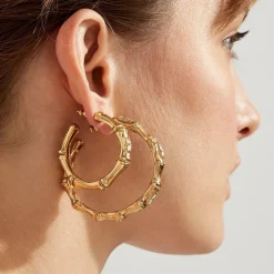 Gas Bijoux Bambou strass hoop earrings gold^Femme Boucles D'oreilles|Boucles D'oreilles