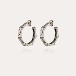 Gas Bijoux Bambou strass hoop earrings small size silver^Femme Boucles D'oreilles|Boucles D'oreilles