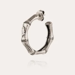 Gas Bijoux Bambou strass hoop earrings small size silver^Femme Boucles D'oreilles|Boucles D'oreilles