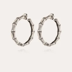 Gas Bijoux Bambou strass hoop earrings silver^Femme Boucles D'oreilles|Boucles D'oreilles