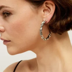 Gas Bijoux Bambou strass hoop earrings silver^Femme Boucles D'oreilles|Boucles D'oreilles