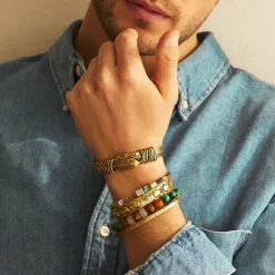 Gas Bijoux Bracelet Eliot martelé grand modèle doré^Homme Bracelets Homme|Joncs Homme