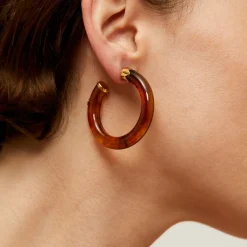 Gas Bijoux Caftan hoop earrings small size acetate gold - Brown^Femme Boucles D'oreilles