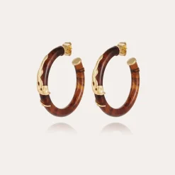 Gas Bijoux Cobra hoop earrings small size acetate gold - Brown^Femme Boucles D'oreilles|Boucles D'oreilles