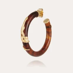 Gas Bijoux Cobra hoop earrings small size acetate gold - Brown^Femme Boucles D'oreilles|Boucles D'oreilles