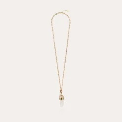 Gas Bijoux Cristal Serti long necklace gold - Rock Crystal & Malachite^Femme Sautoirs