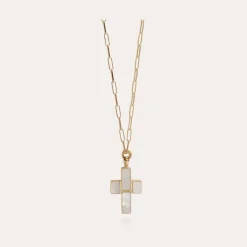 Gas Bijoux Croix Serti long necklace gold - White Mother-of-pearl^Femme Sautoirs