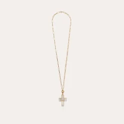 Gas Bijoux Croix Serti long necklace gold - White Mother-of-pearl^Femme Sautoirs