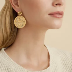 Gas Bijoux Diva strass earrings large size gold^Femme Boucles D'oreilles