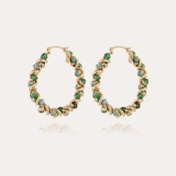 Gas Bijoux Eurydice hoop earrings medium size gold - Aventurine & Turquoise^Femme Boucles D'oreilles