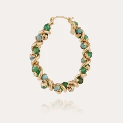 Gas Bijoux Eurydice hoop earrings medium size gold - Aventurine & Turquoise^Femme Boucles D'oreilles