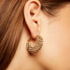 Gas Bijoux Izzia strass earrings small size gold^Femme Boucles D'oreilles