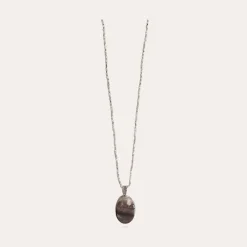 Gas Bijoux Lucky Scarabee long necklace silver - Grey Mother-of-pearl^Femme Sautoirs