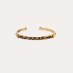 Gas Bijoux Lyre bangle bracelet large size gold - Black Onyx^Femme Bracelets