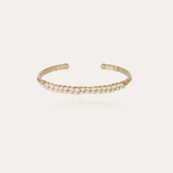 Gas Bijoux Lyre bangle large size gold - White Mother-of-pearl^Femme Bracelets
