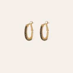 Gas Bijoux Lyre hoop earrings gold - Black Onyx^Femme Boucles D'oreilles