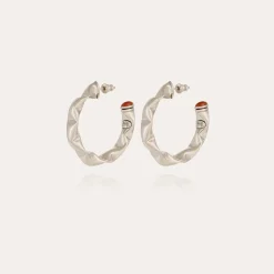 Gas Bijoux Moki cabochons earrings small size silver^Femme Bijoux Argentés