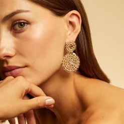 Gas Bijoux Onde Gourmette strass earrings small size gold^Femme Boucles D'oreilles