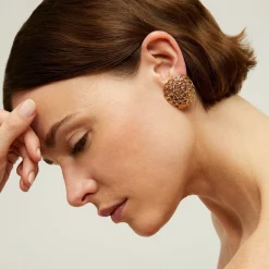 Gas Bijoux Onde Gourmette studs earrings large size gold^Femme Boucles D'oreilles|Bijoux Dorés