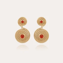 Gas Bijoux Onde Lucky cabochons earrings mini gold - Carnelian^Femme Boucles D'oreilles