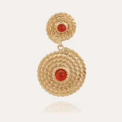 Gas Bijoux Onde Lucky cabochons earrings mini gold - Carnelian^Femme Boucles D'oreilles