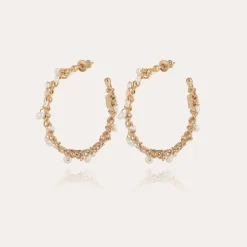 Gas Bijoux Orphee hoop earrings gold - Withe Mother-of-pearl^Femme Boucles D'oreilles