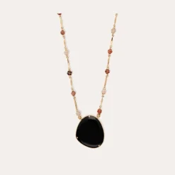 Gas Bijoux Perla Pierre long necklace gold - Black Basalt^Femme Sautoirs|Sautoirs