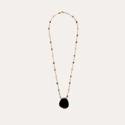 Gas Bijoux Perla Pierre long necklace gold - Black Basalt^Femme Sautoirs|Sautoirs