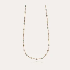 Gas Bijoux Perla Serti long necklace gold - Aventurine & Grey Agate^Femme Sautoirs