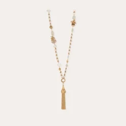 Gas Bijoux Pompom Bis long necklace gold - White Mother-of-pearl^Femme Sautoirs