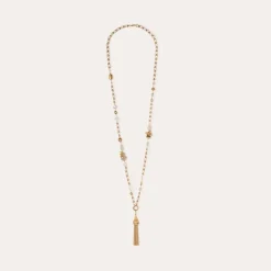 Gas Bijoux Pompom Bis long necklace gold - White Mother-of-pearl^Femme Sautoirs