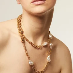 Gas Bijoux Rainbow Biwa long necklace gold^Femme Sautoirs