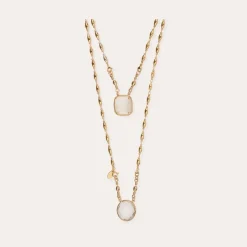 Gas Bijoux Scapulaire Serti necklace gold - White Mother-of-pearl & Crystal^Femme Colliers|Scapulaire & Billy Découvrir