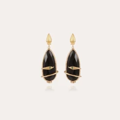 Gas Bijoux Serti Goutte Bis earrings gold - Black Onyx^Femme Boucles D'oreilles