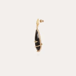 Gas Bijoux Serti Goutte Bis earrings gold - Black Onyx^Femme Boucles D'oreilles