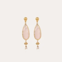 Gas Bijoux Serti Goutte earrings small size gold - Pink Quartz^Femme Boucles D'oreilles