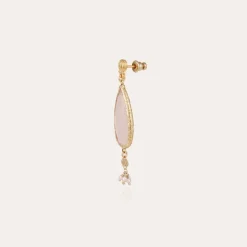 Gas Bijoux Serti Goutte earrings small size gold - Pink Quartz^Femme Boucles D'oreilles
