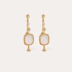 Gas Bijoux Serti Pondicherie earrings small size gold - White Mother-of-pearl^Femme Boucles D'oreilles