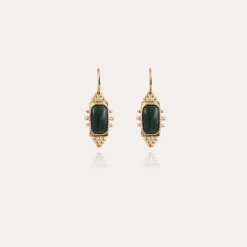 Gas Bijoux Serti Talisman earrings small size gold - Green Jasper^Femme Boucles D'oreilles
